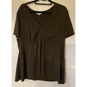 Vintage I.N. Studio Womens Y2K 2X Brown Sequin Babydoll Slinky Top Blouse USA